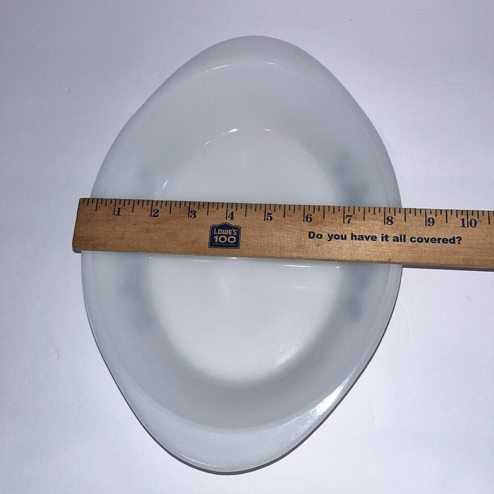 VTG Glasbake Divided Casserole Baking Dish‎ J-2352 White w/ Aqua